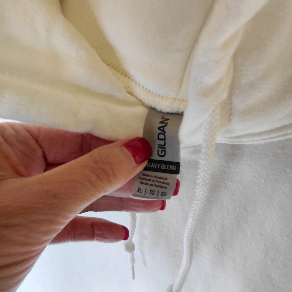 Gildan White Hoodie with Cool Design Size XL - Picture 5 of 7